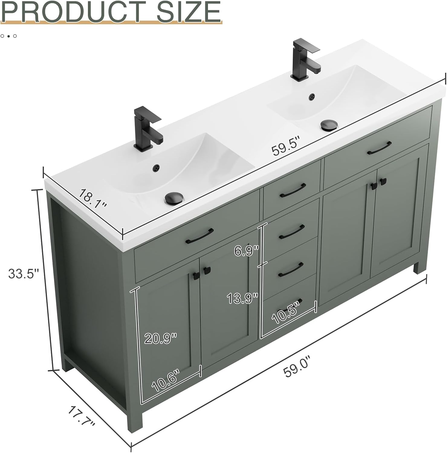 LUCKWIND 60 Bathroom Vanity Review: Pros & Cons Worth Buying? 2 LUCKWIND 60 vanity review pros cons — close up of the green painted engineered wood cabinet door and matte black handle