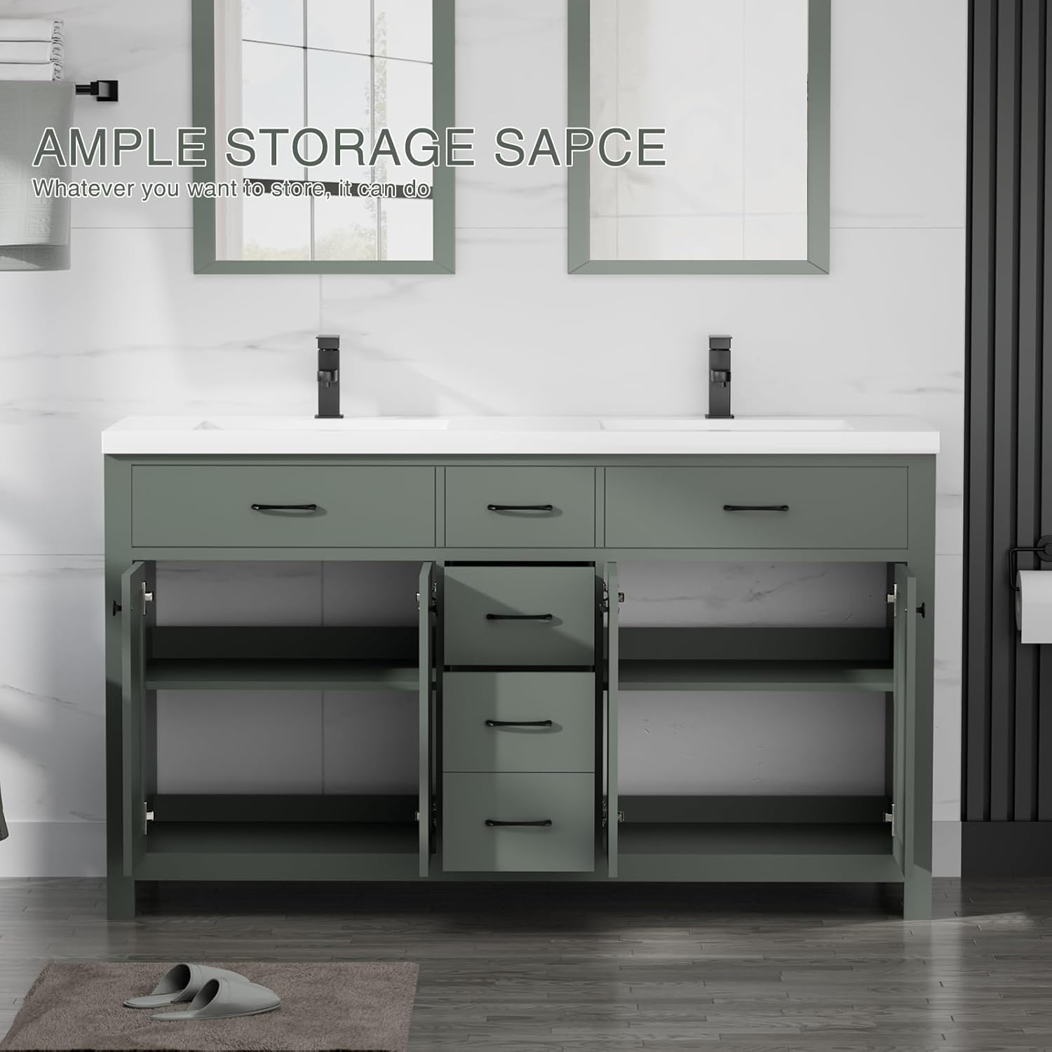 LUCKWIND 60 Bathroom Vanity Review: Pros & Cons Worth Buying? 4 LUCKWIND 60 bathroom vanity review verdict — water droplet test on the SMC sink surface