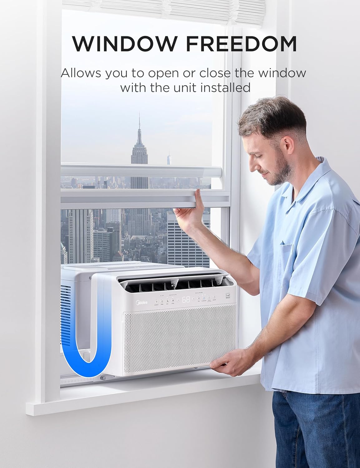 Midea U shaped AC review performance test with decibel meter and thermometer beside the unit during the six-week honest review